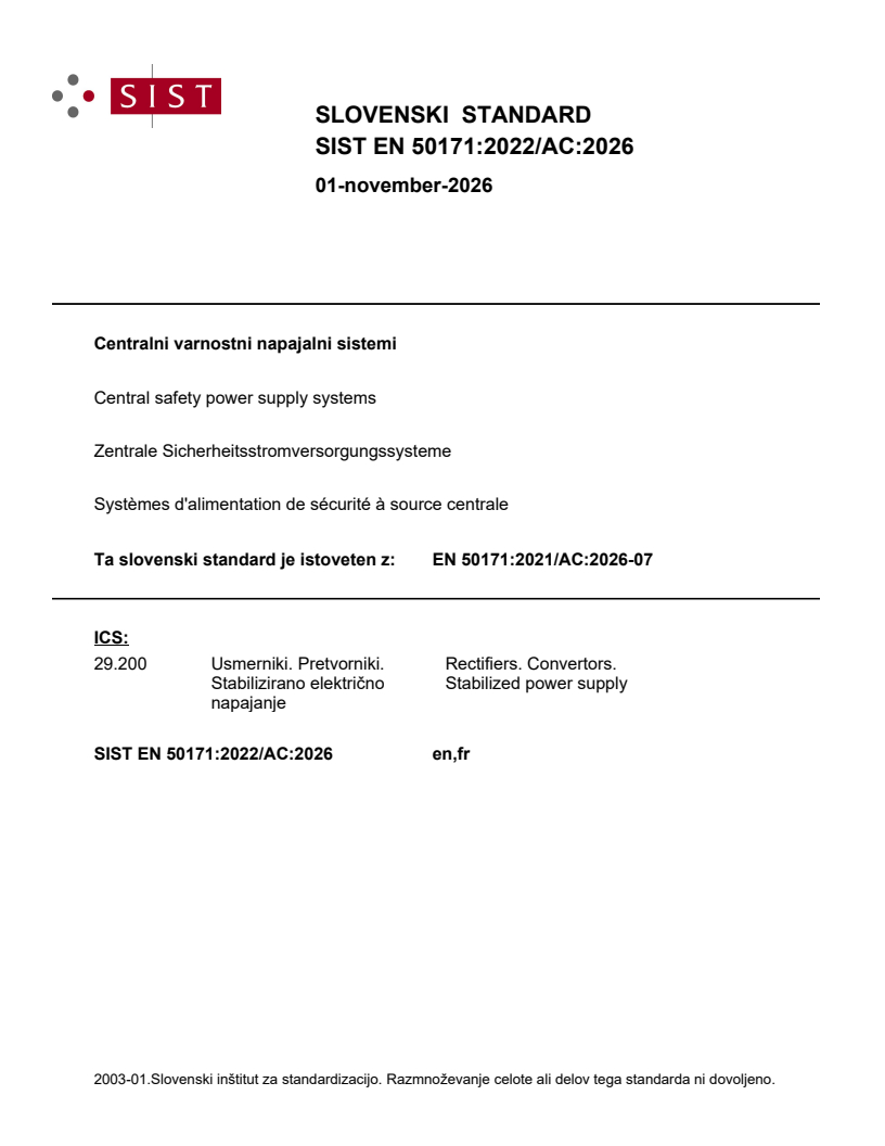 SIST EN 50171:2022/AC:2026 SIST EN 50171:2022/AC:2026 - Page 1 preview