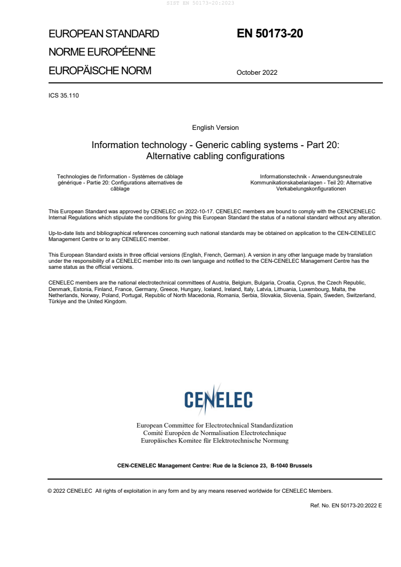 SIST EN 50173-20:2023 SIST EN 50173-20:2023