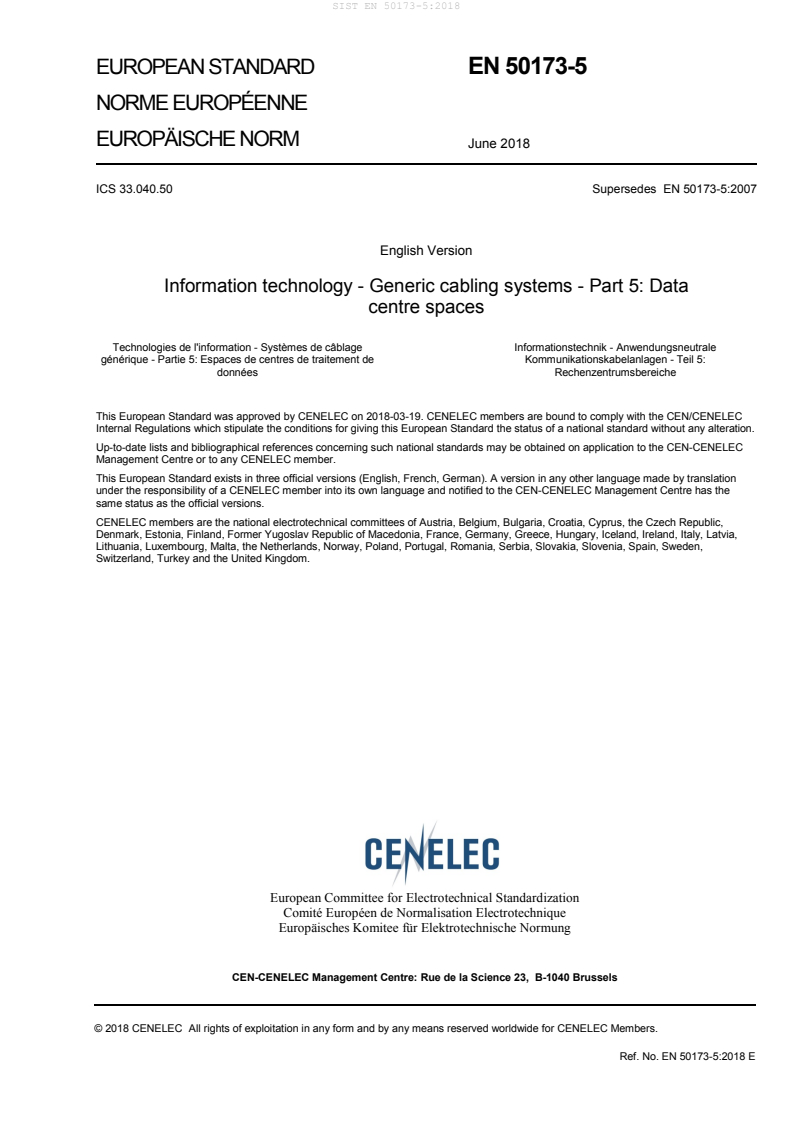 SIST EN 50173-5:2018 SIST EN 50173-5:2018