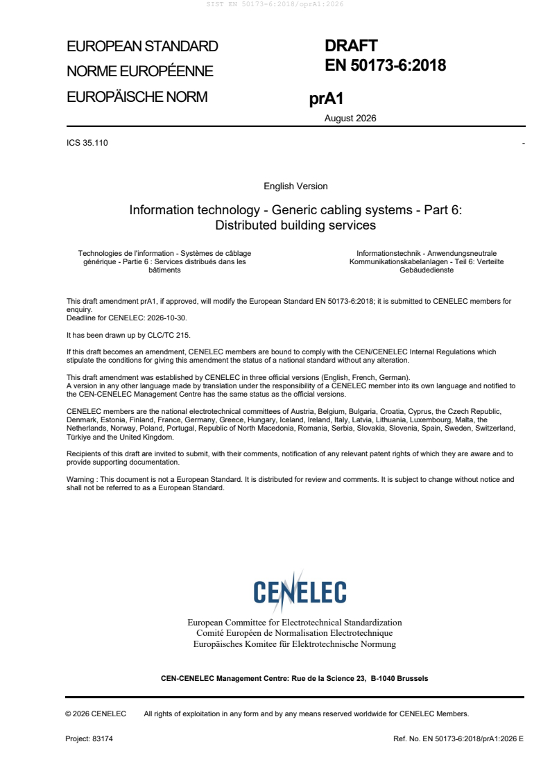 EN 50173-6:2018/prA1:2026 EN 50173-6:2018/oprA1:2026 - Page 3 preview