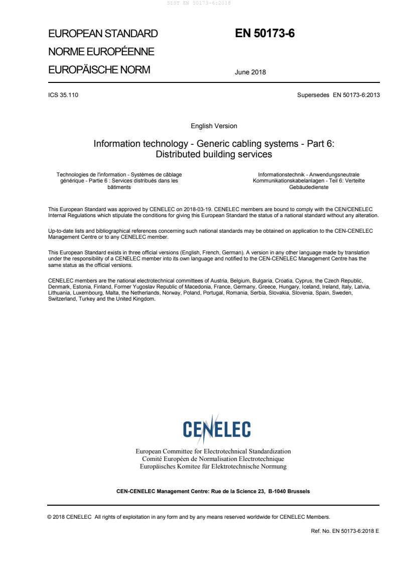 SIST EN 50173-6:2018 SIST EN 50173-6:2018