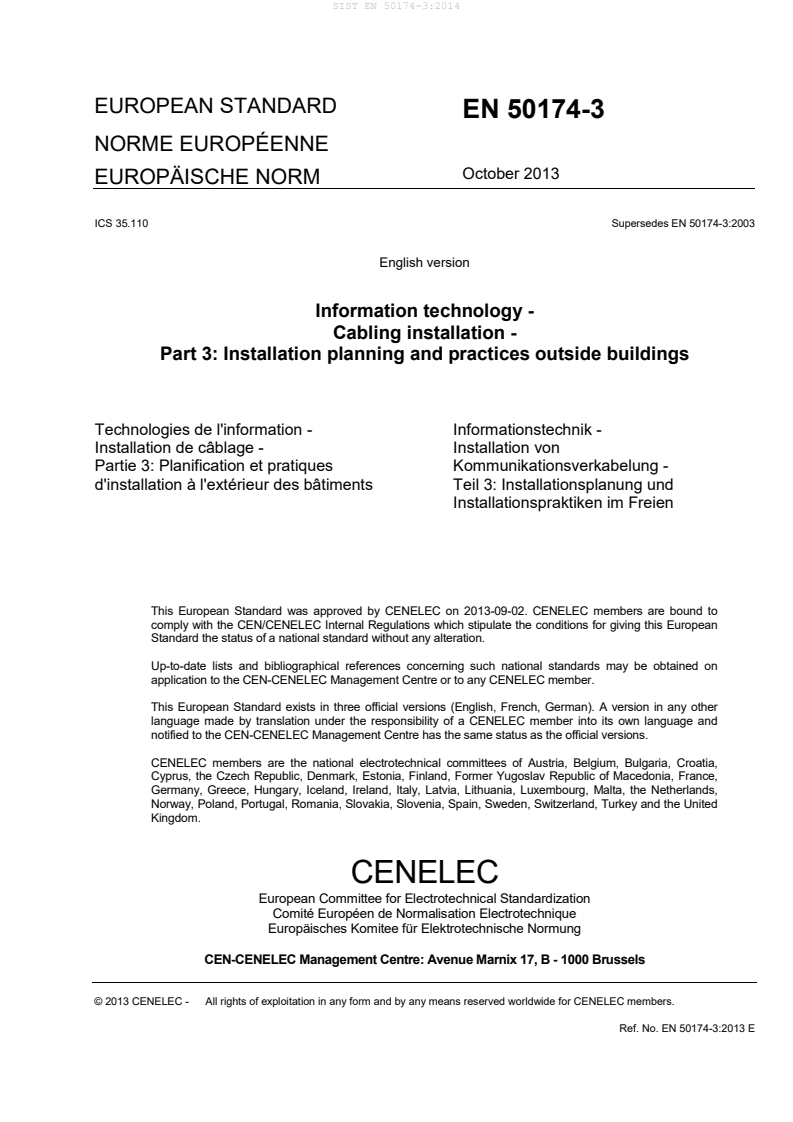 EN 50174-3:2013 EN 50174-3:2014 - BARVE - Page 3 preview