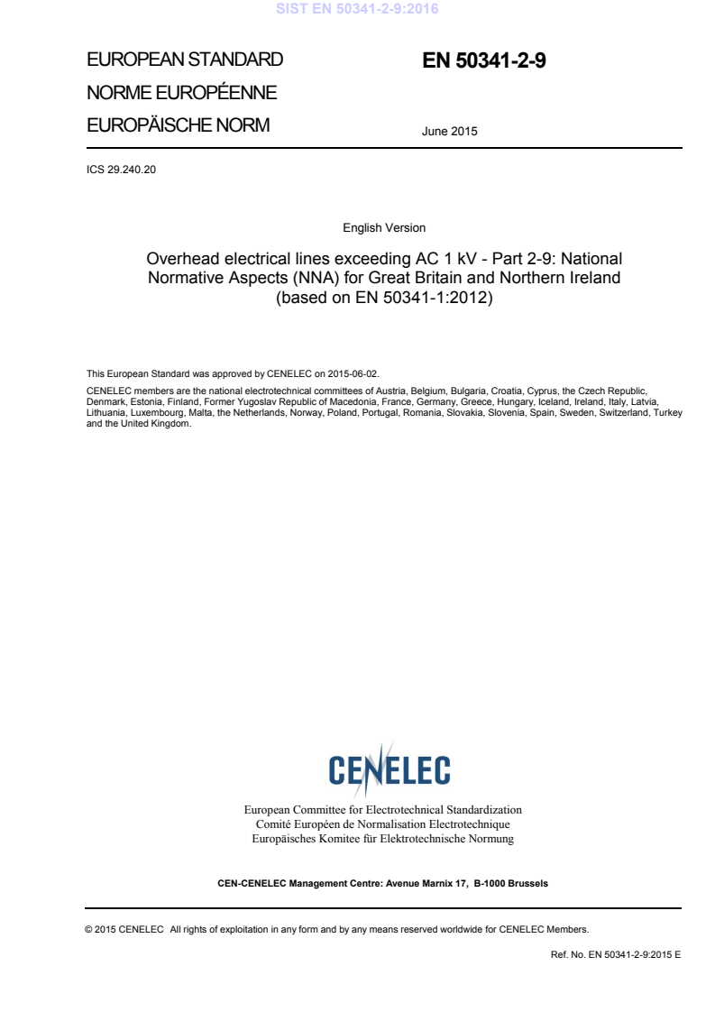 EN 50341-2-9:2015 EN 50341-2-9:2016 - Page 3 preview