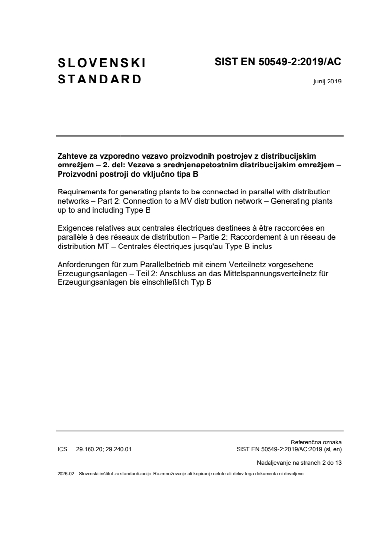 SIST EN 50549-2:2019/AC:2019 SIST EN 50549-2:2019/AC:2019 - BARVE - Page 1 preview