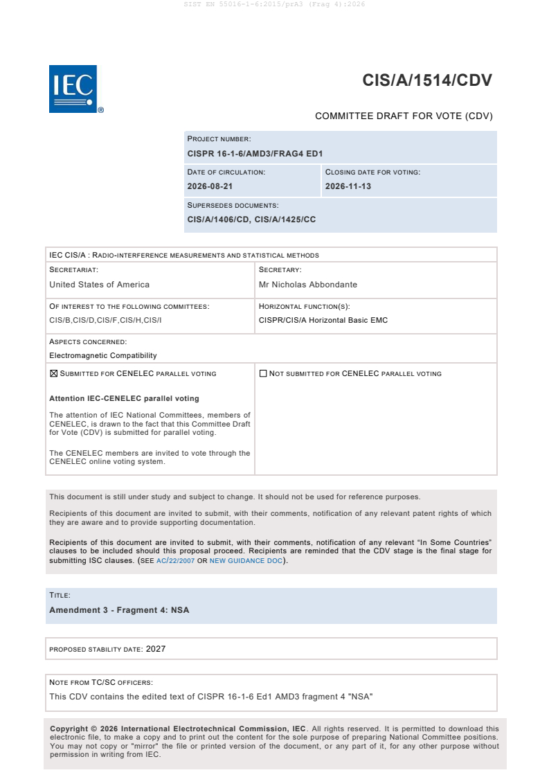 SIST EN 55016-1-6:2015/prA3 (Frag 4):2026 SIST EN 55016-1-6:2015/prA3 (Frag 4):2026 - BARVE - Page 3 preview