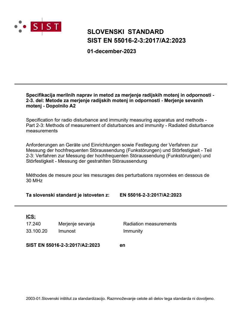 EN 55016-2-3:2017/A2:2023 EN 55016-2-3:2017/A2:2023 - BARVE - Page 1 preview