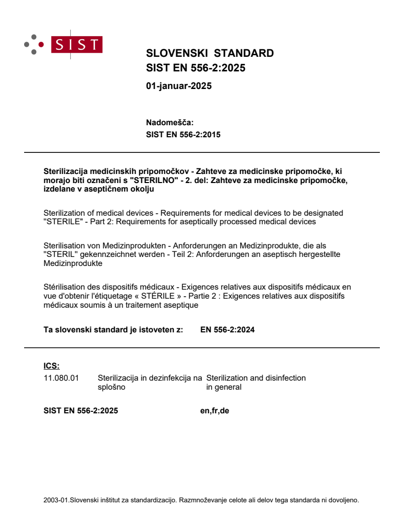 EN 556-2:2024 EN 556-2:2025 - Page 1 preview