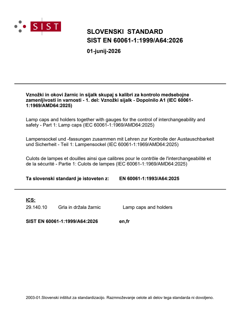 SIST EN 60061-1:1999/A64:2026 SIST EN 60061-1:1999/A64:2026 - Page 1 preview
