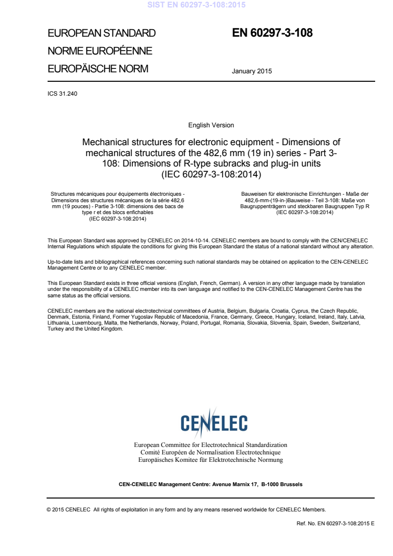 EN 60297-3-108:2015 EN 60297-3-108:2015 - BARVE - Page 3 preview