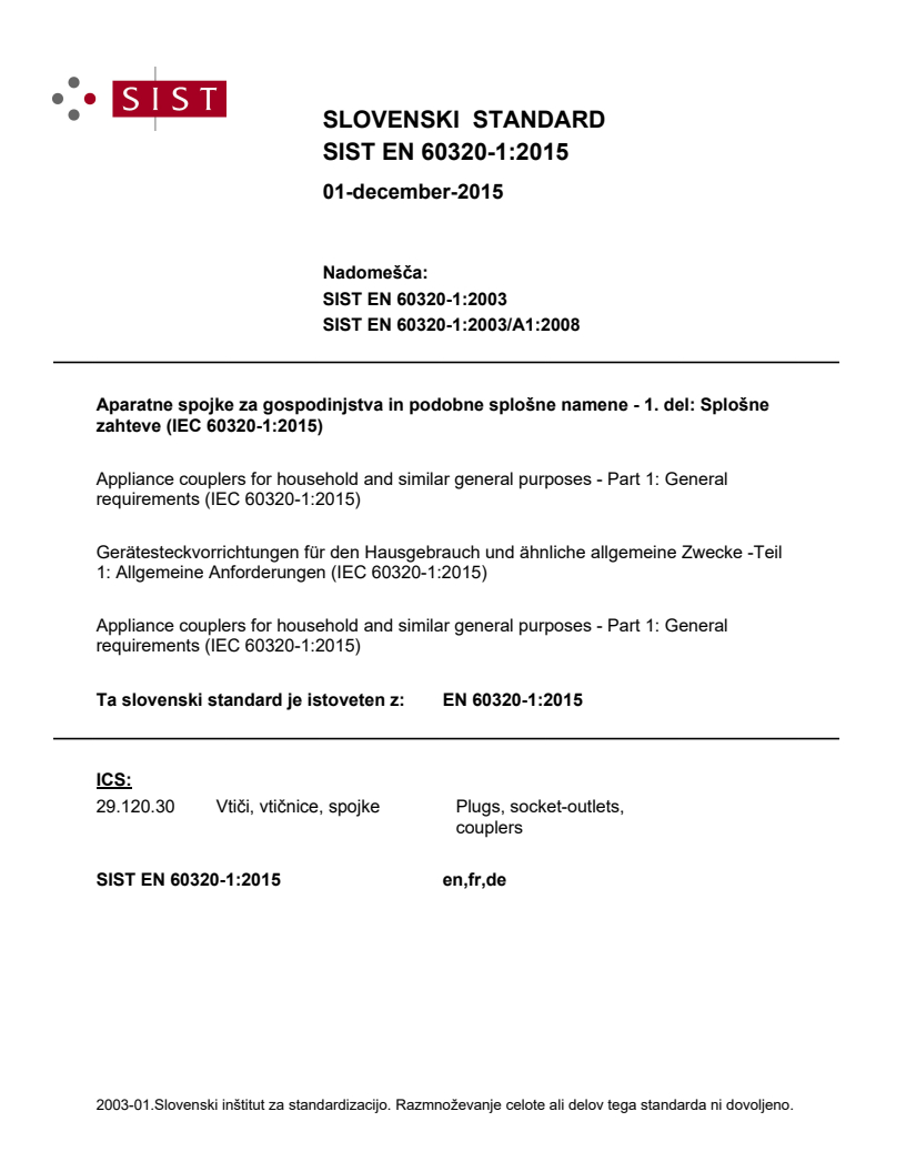 EN 60320-1:2015 EN 60320-1:2015 - Page 1 preview