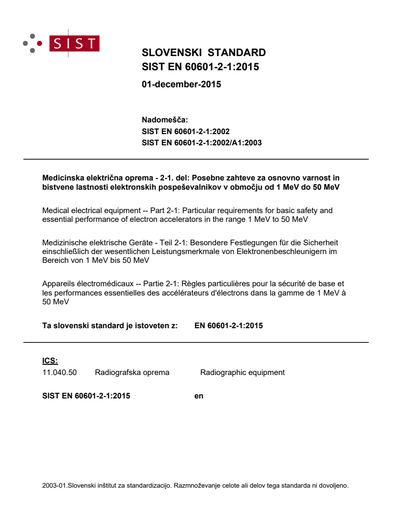 EN 60601-2-1:2015 EN 60601-2-1:2015 - Page 1 preview