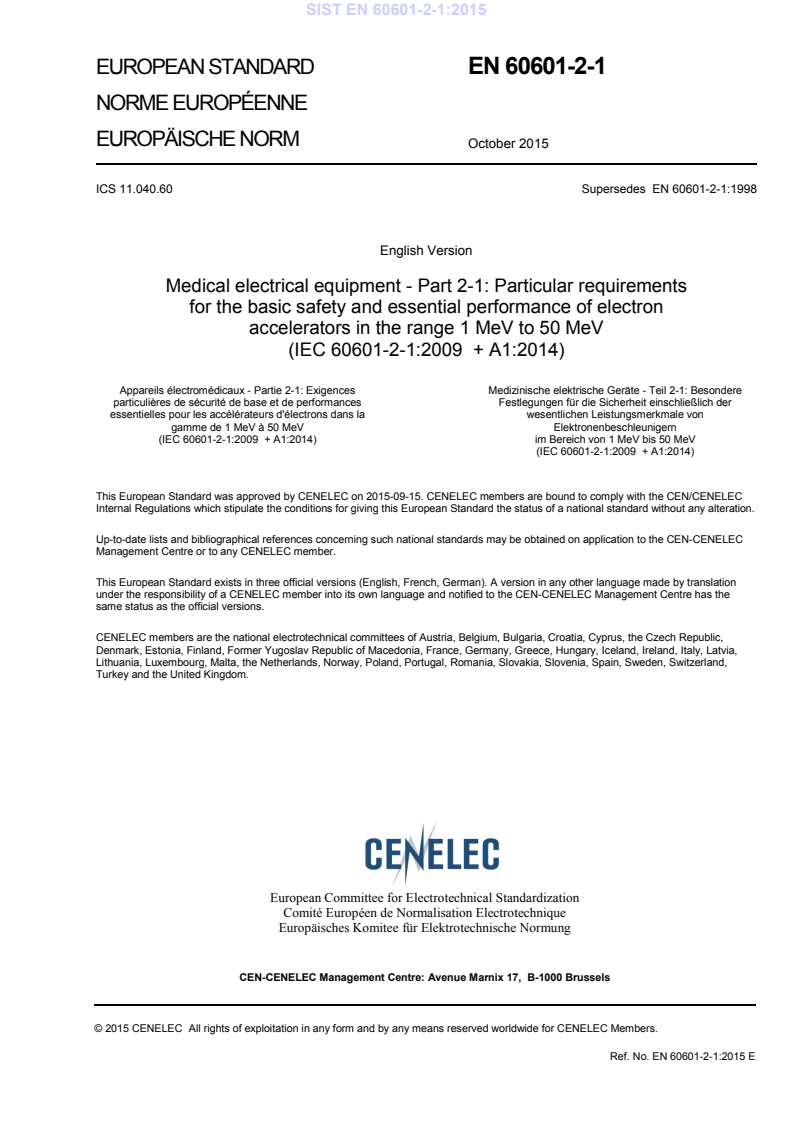 EN 60601-2-1:2015 EN 60601-2-1:2015 - Page 3 preview