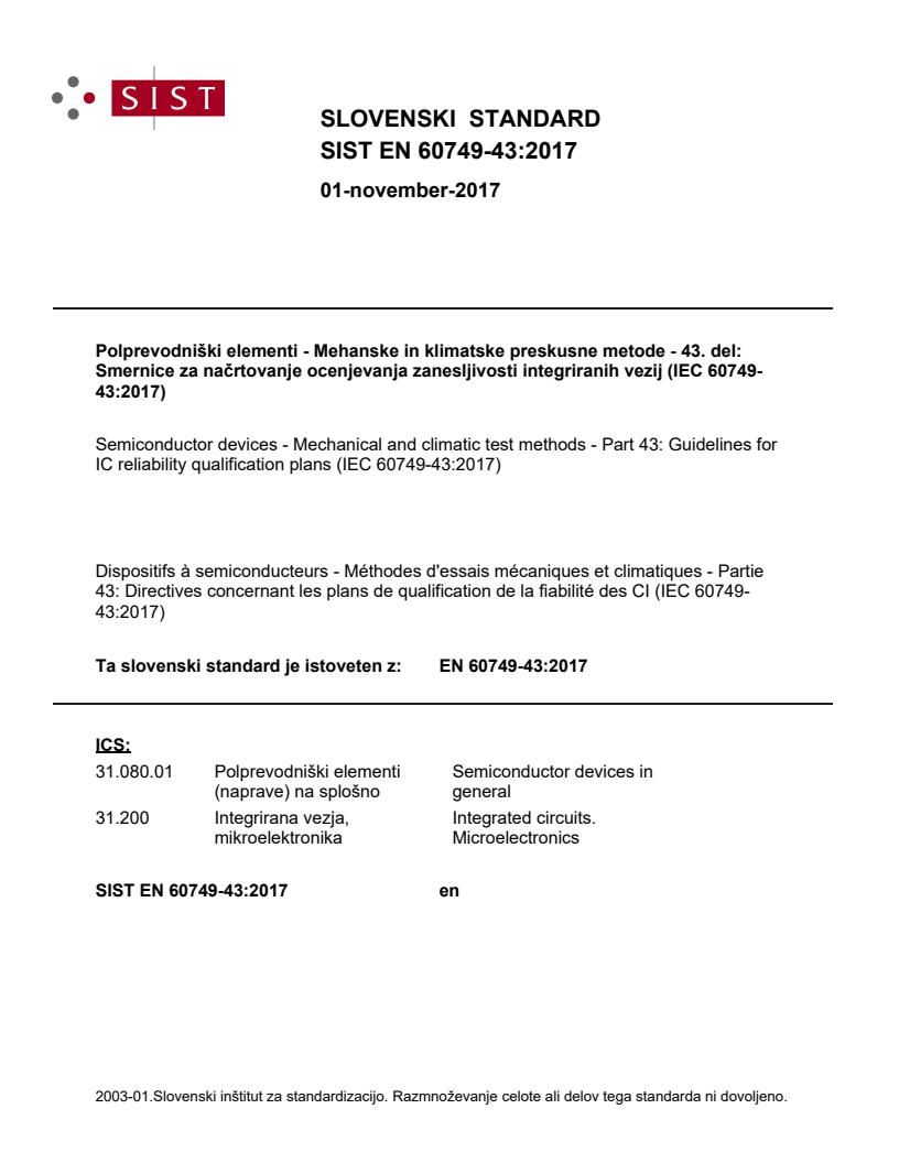 EN 60749-43:2017 EN 60749-43:2017 - BARVE - Page 1 preview