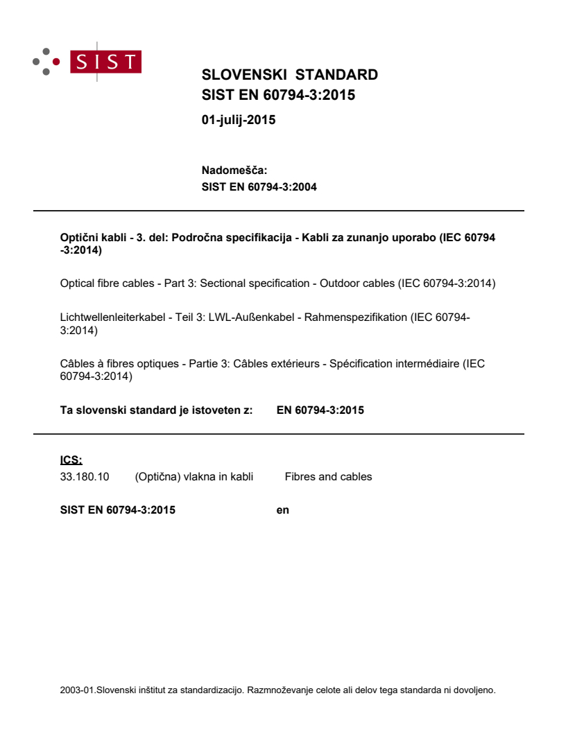 EN 60794-3:2015 EN 60794-3:2015 - Page 1 preview