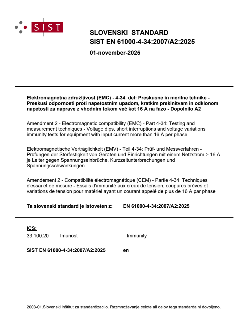 SIST EN 61000-4-34:2007/A2:2025