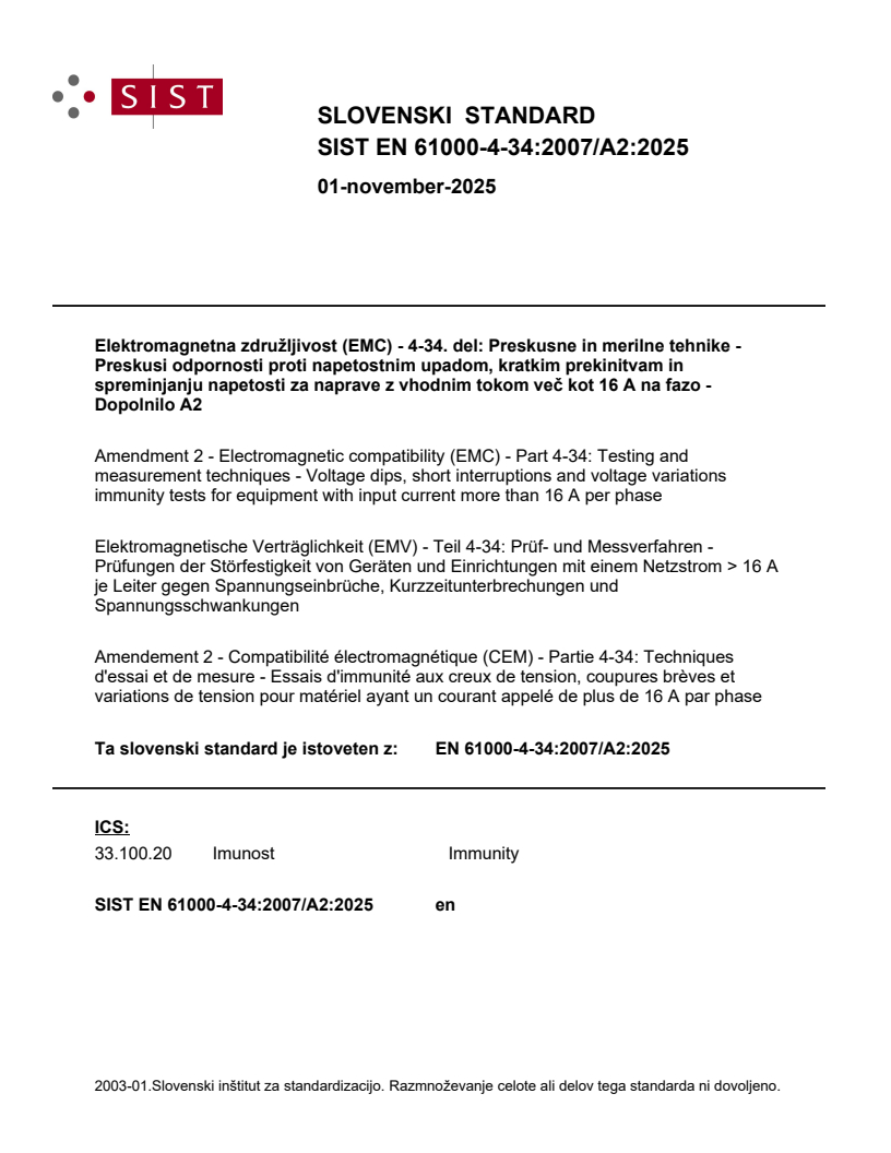 SIST EN 61000-4-34:2007/A2:2025