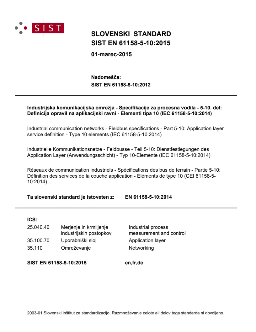 EN 61158-5-10:2014 EN 61158-5-10:2015 - BARVE - Page 1 preview