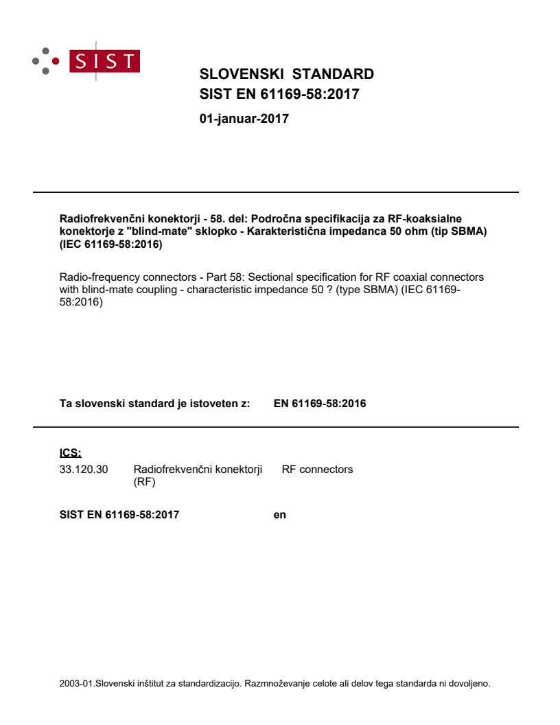 EN 61169-58:2016 EN 61169-58:2017 - BARVE - Page 1 preview