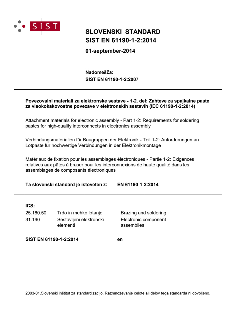 EN 61190-1-2:2014 EN 61190-1-2:2014 - BARVE - Page 1 preview