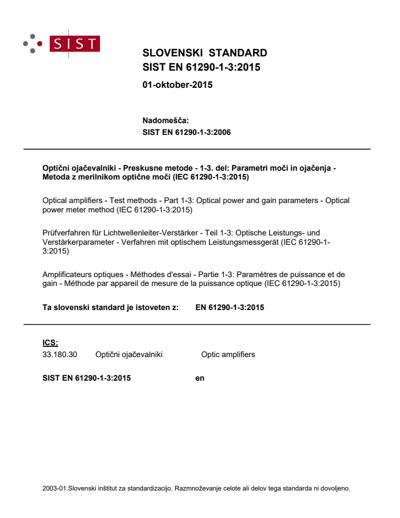 EN 61290-1-3:2015 EN 61290-1-3:2015 - Page 1 preview