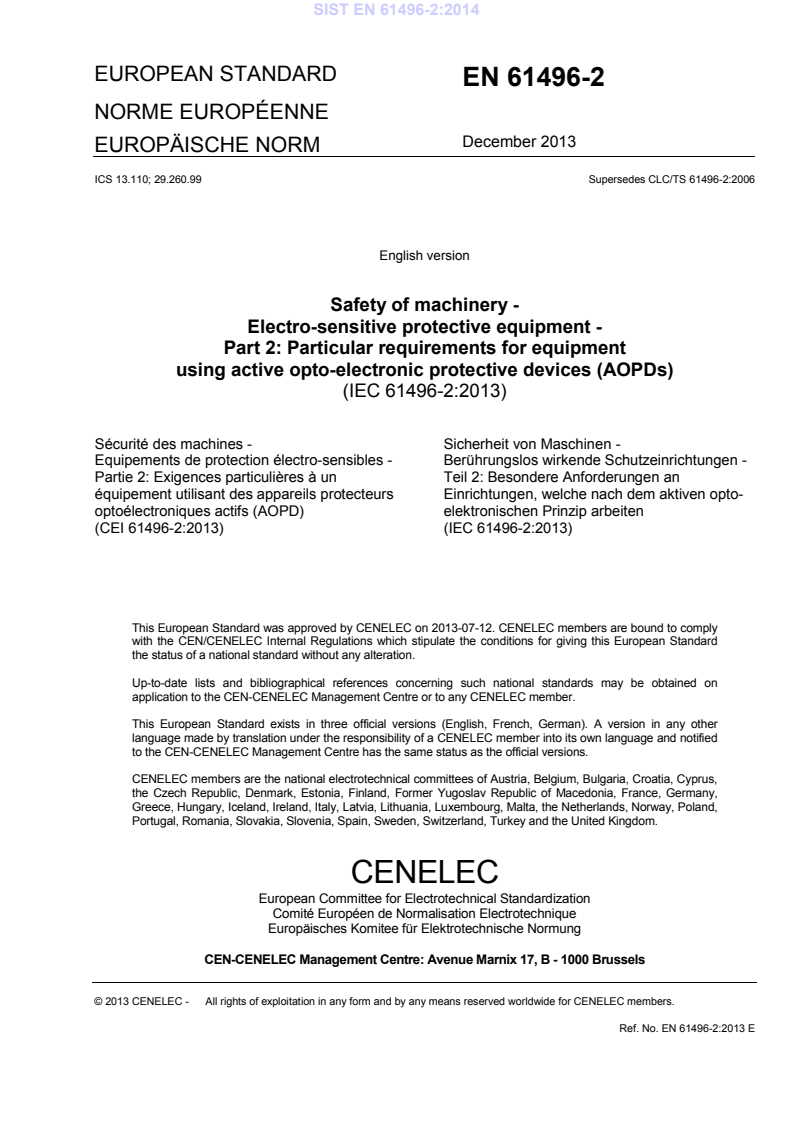 EN 61496-2:2013 EN 61496-2:2014 - BARVE - Page 3 preview