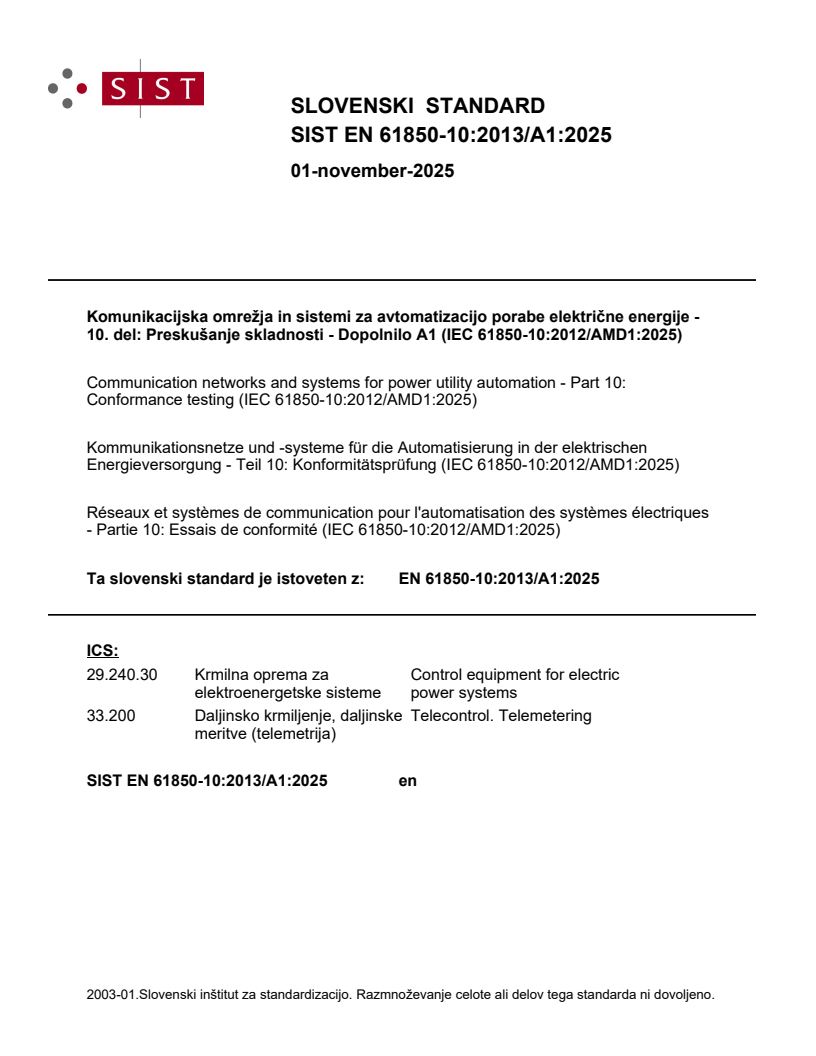 SIST EN 61850-10:2013/A1:2025