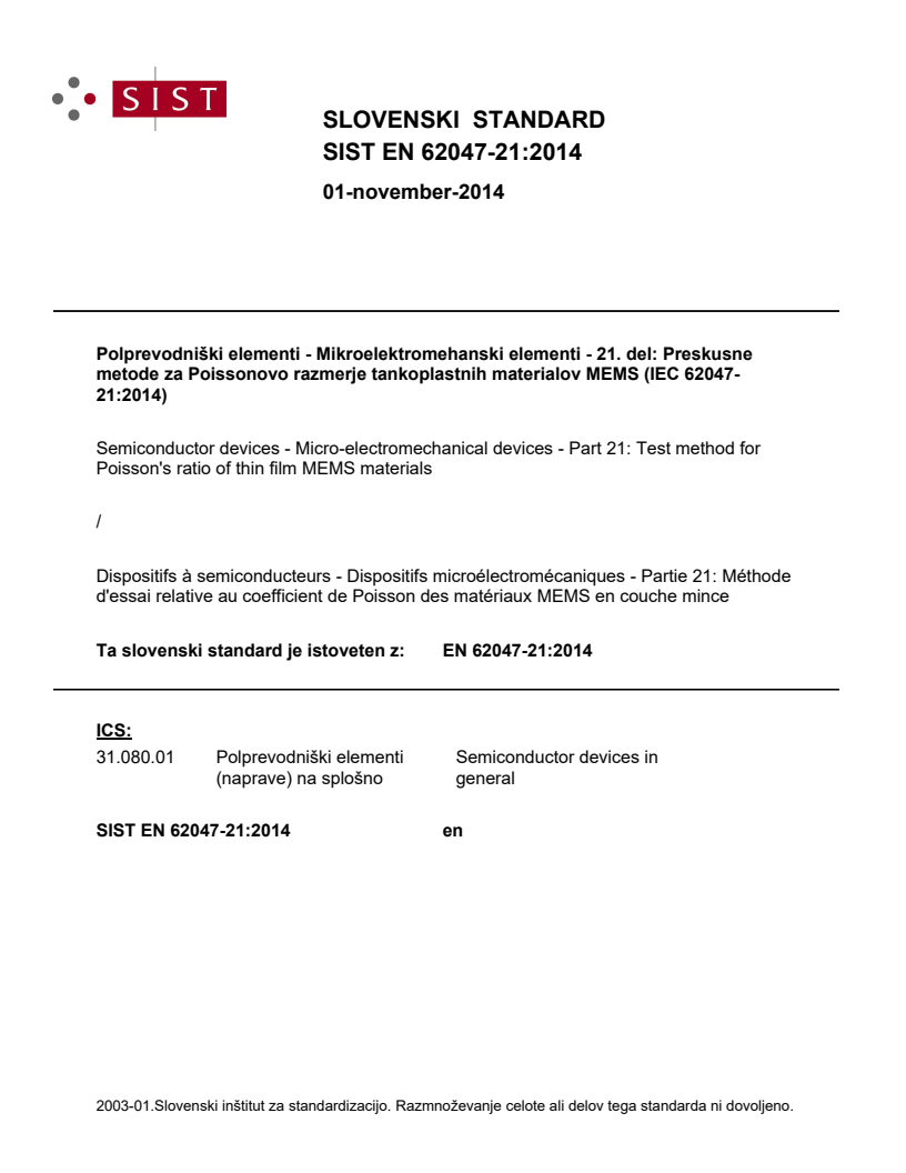 EN 62047-21:2014 EN 62047-21:2014 - BARVE - Page 1 preview