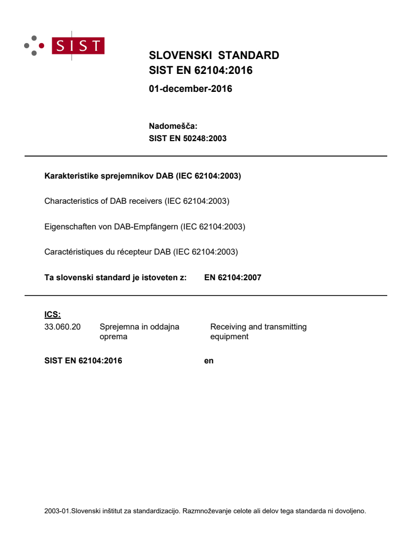 EN 62104:2007 EN 62104:2016 - BARVE - Page 1 preview