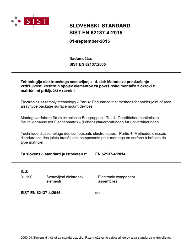 EN 62137-4:2014 EN 62137-4:2015 - BARVE - Page 1 preview