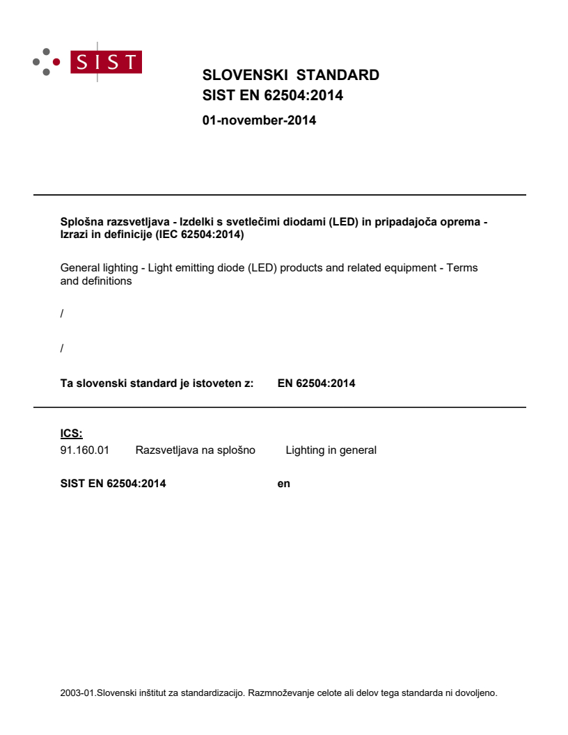 SIST EN 62504:2014 SIST EN 62504:2014 - BARVE - Page 1 preview