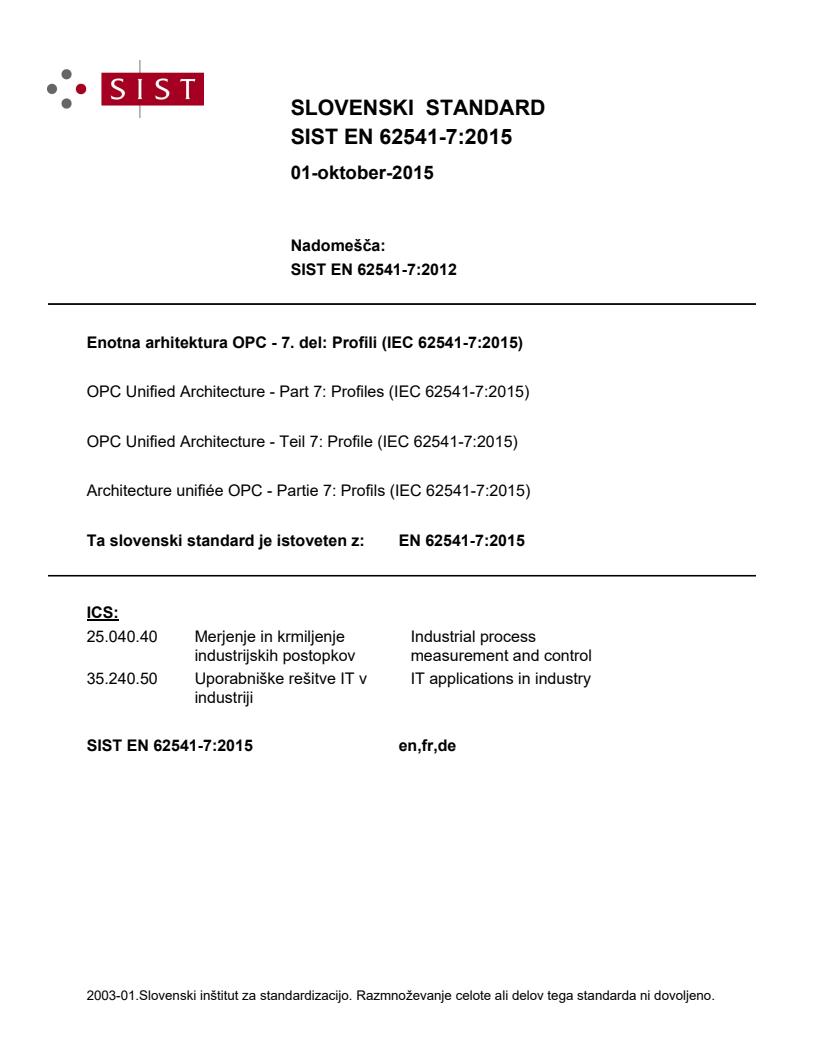 EN 62541-7:2015 EN 62541-7:2015 - BARVE - Page 1 preview