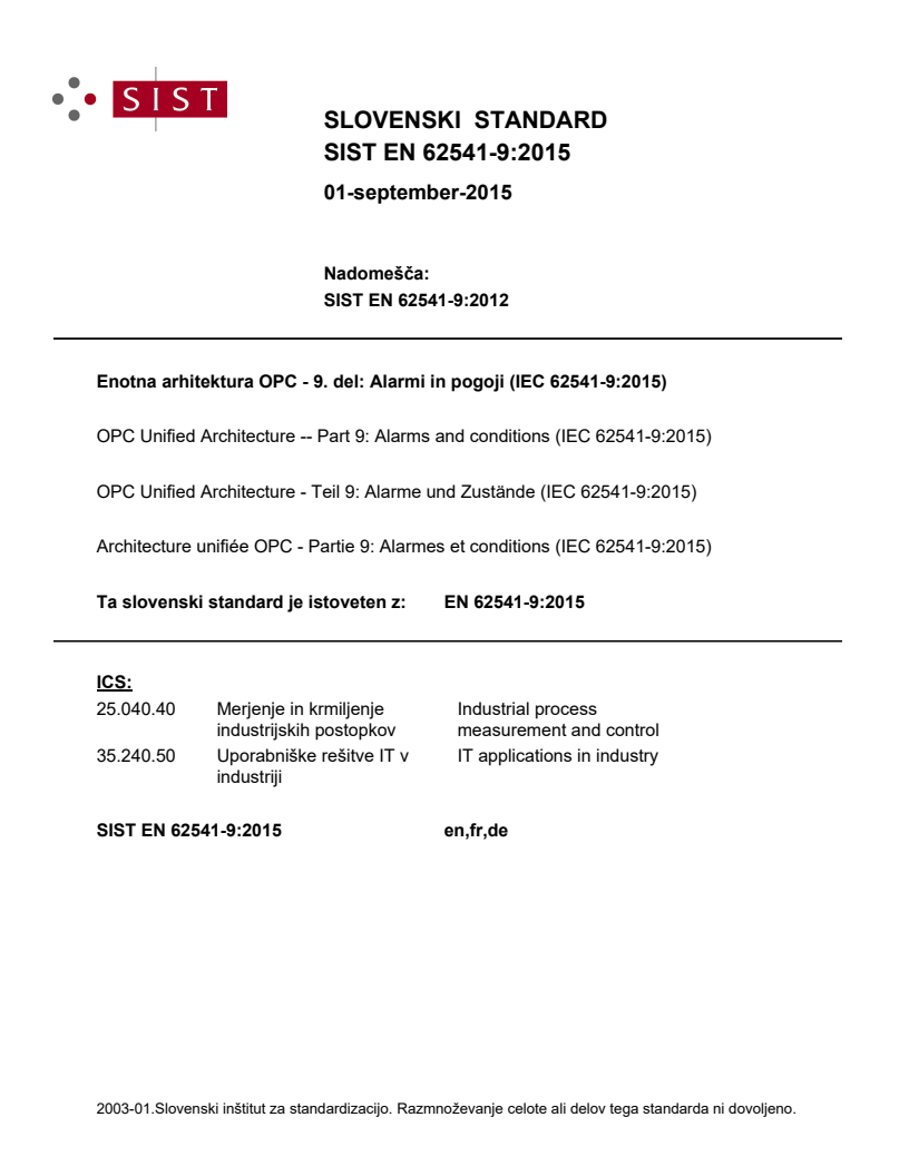 EN 62541-9:2015 EN 62541-9:2015 - BARVE - Page 1 preview