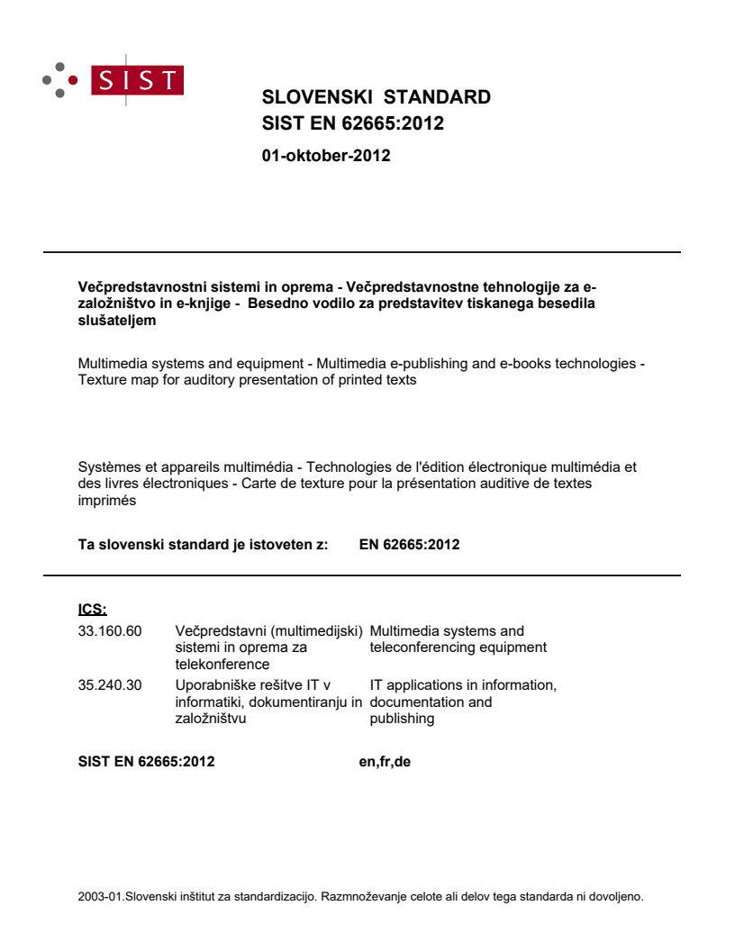 EN 62665:2012 EN 62665:2012 - BARVE - Page 1 preview