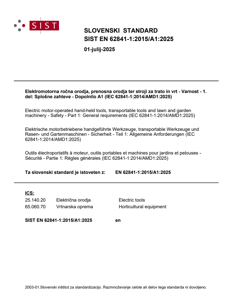 SIST EN 62841-1:2015/A1:2025 SIST EN 62841-1:2015/A1:2025 - BARVE - Page 1 preview