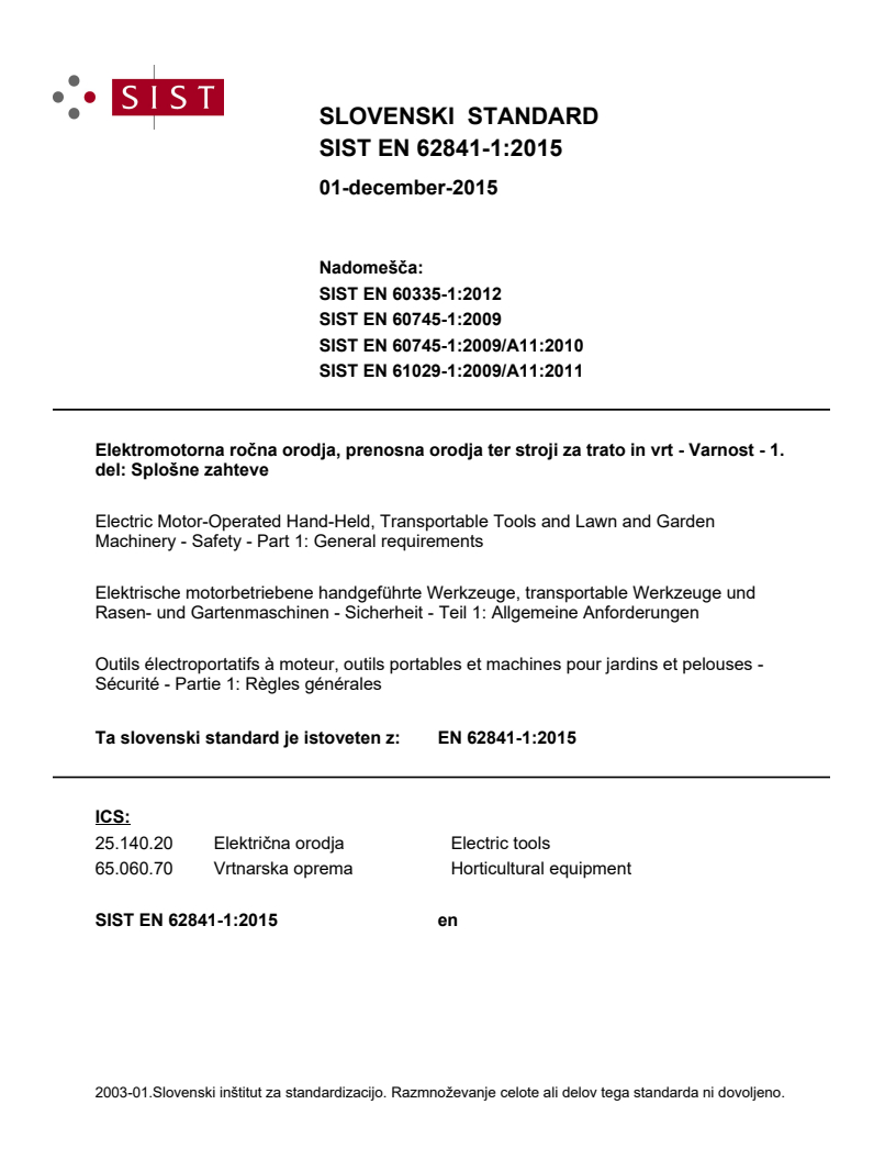 SIST EN 62841-1:2015 SIST EN 62841-1:2015 - Page 1 preview