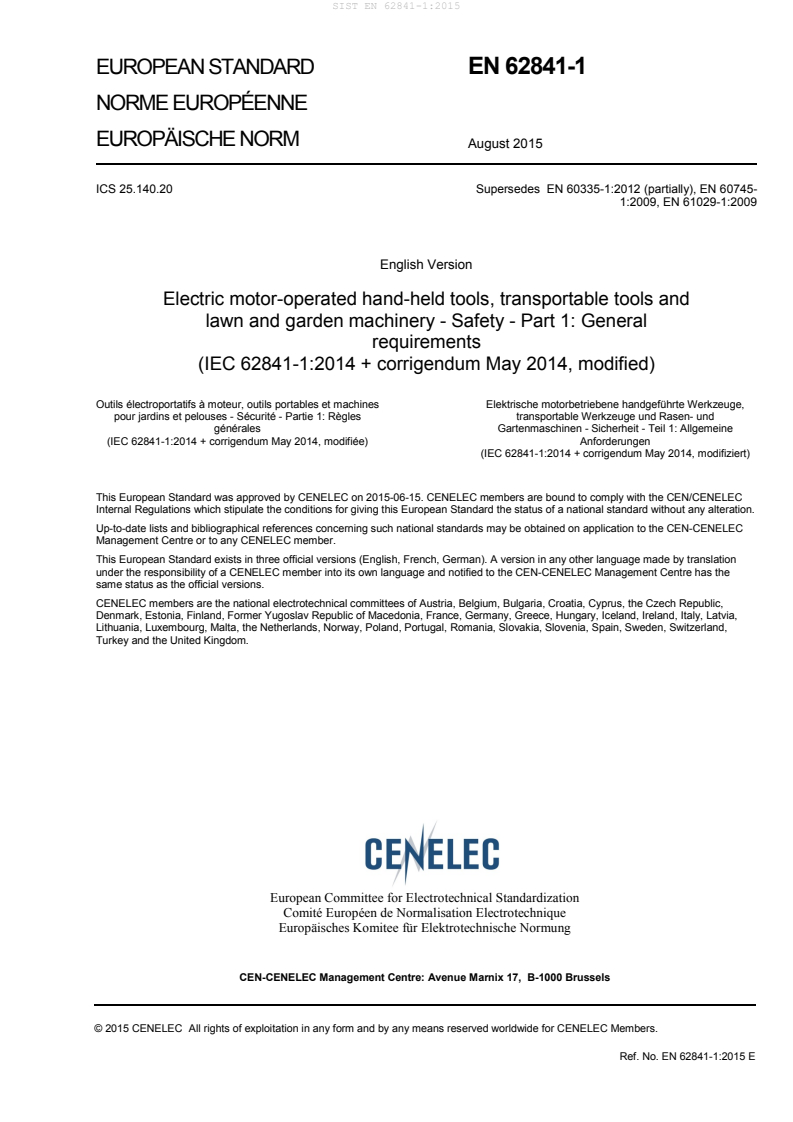 SIST EN 62841-1:2015 SIST EN 62841-1:2015 - Page 3 preview