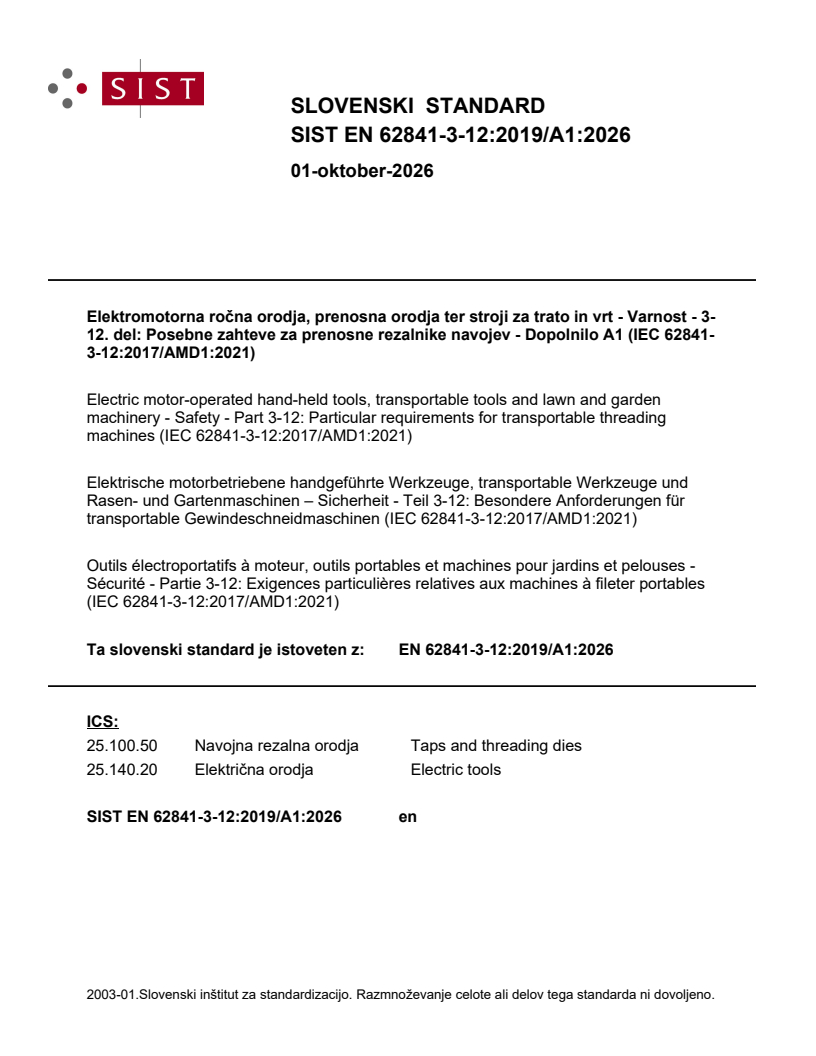 SIST EN 62841-3-12:2019/A1:2026 SIST EN 62841-3-12:2019/A1:2026 - Page 1 preview
