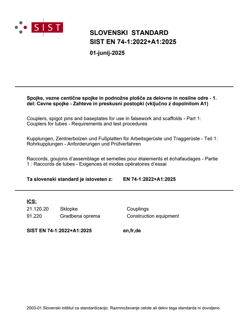 SIST EN 74-1:2022+A1:2025 SIST EN 74-1:2022+A1:2025 - Page 1 preview