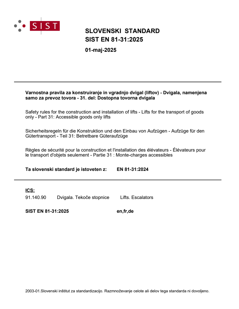 EN 81-31:2024 EN 81-31:2025 - Page 1 preview