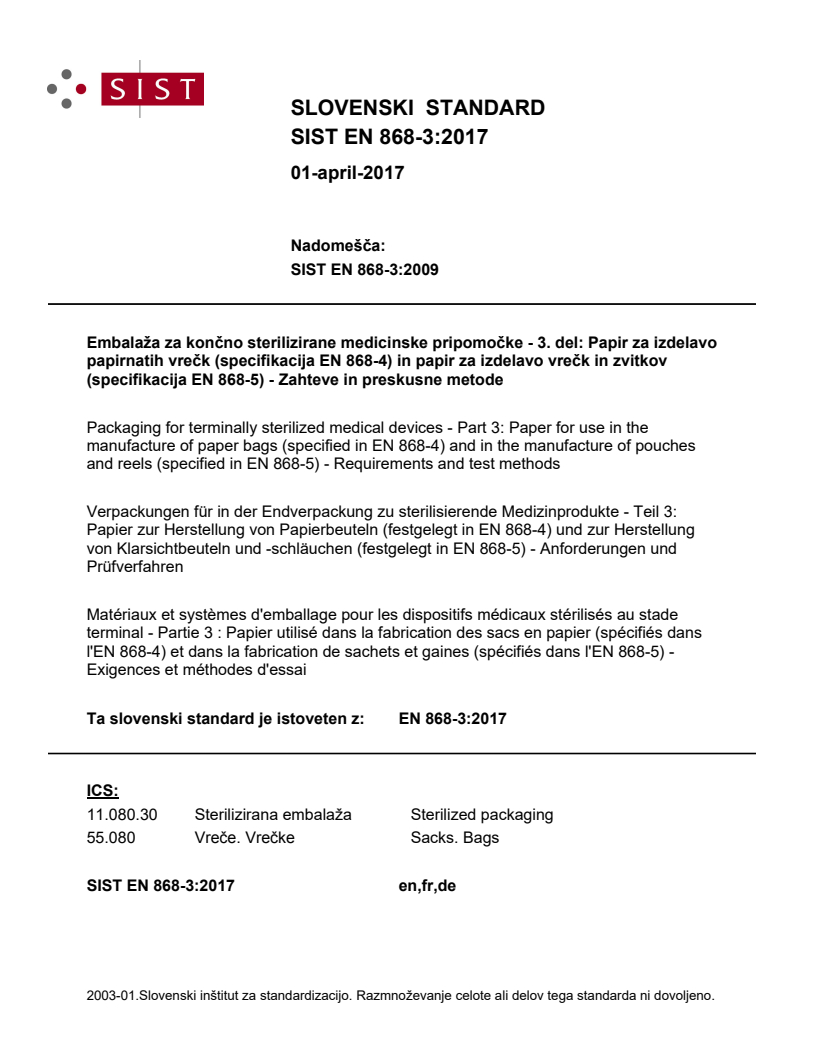 EN 868-3:2017 EN 868-3:2017 - Page 1 preview