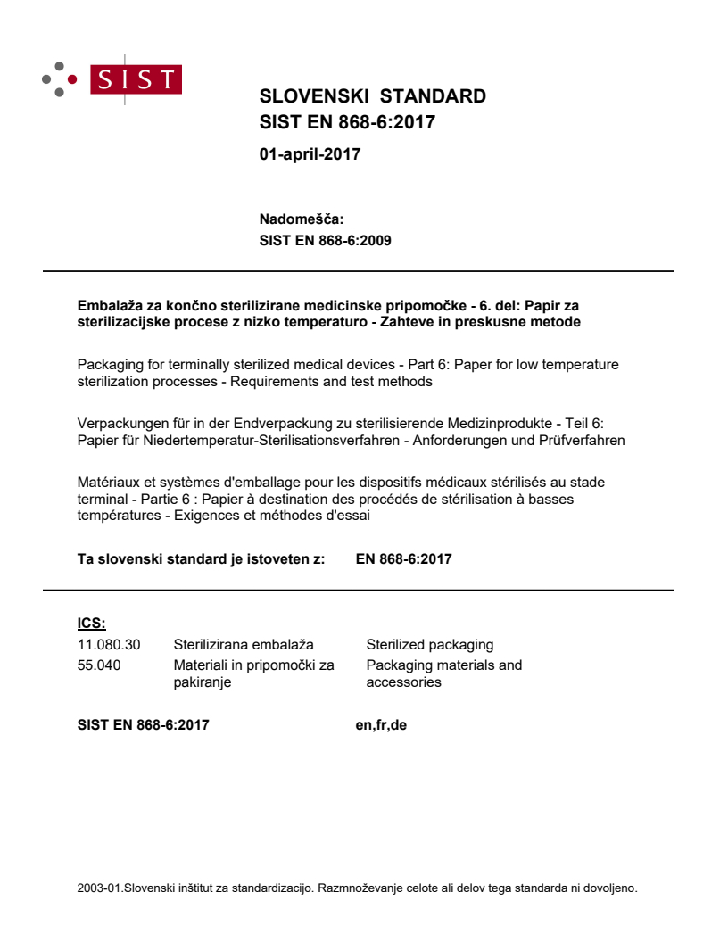 EN 868-6:2017 EN 868-6:2017 - Page 1 preview