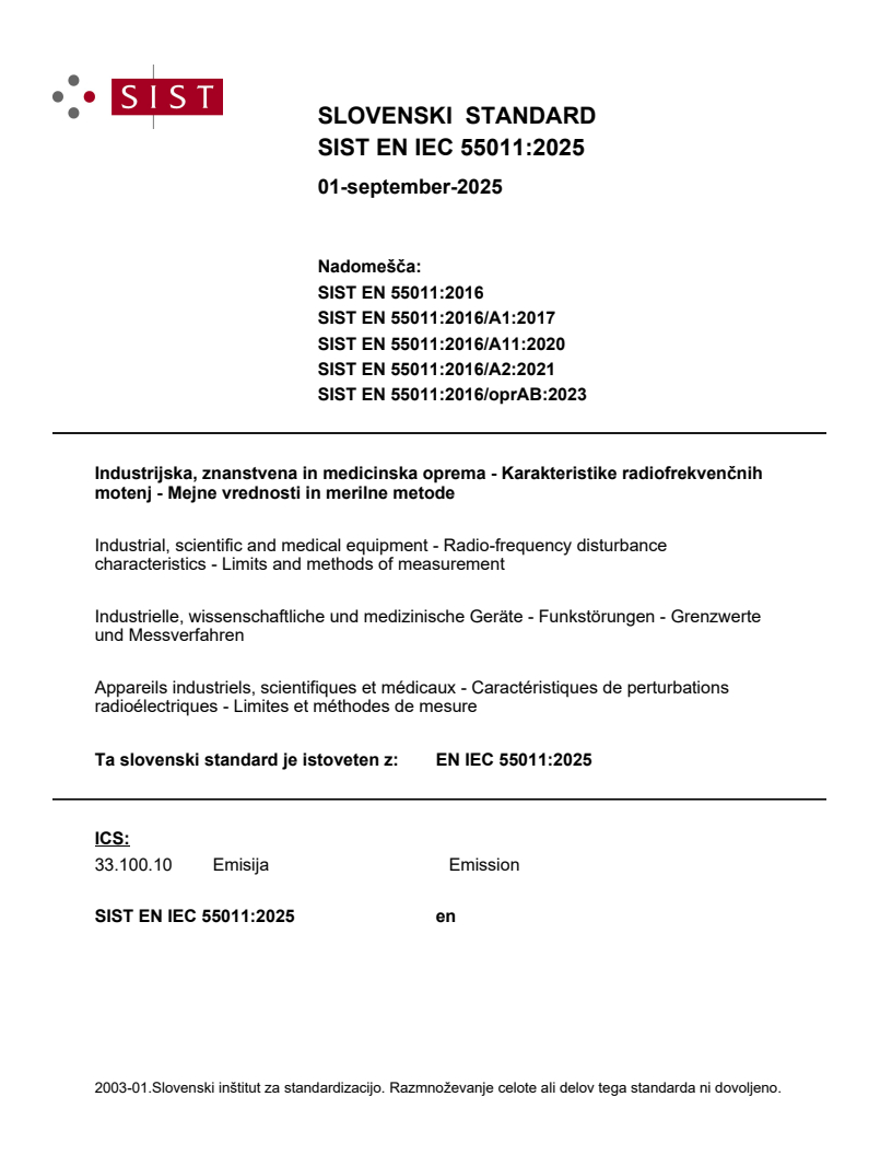EN IEC 55011:2025 - BARVE