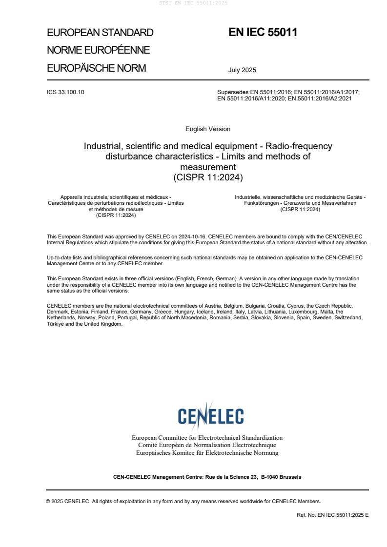 EN IEC 55011:2025 - BARVE