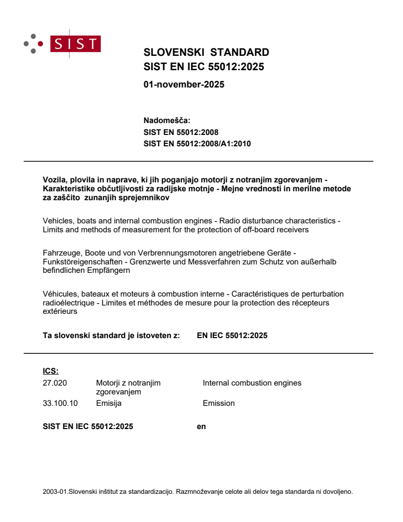 SIST EN IEC 55012:2025 - BARVE