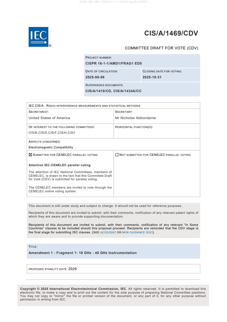 EN IEC 55016-1-1:2019/oprA1:2025 - BARVE