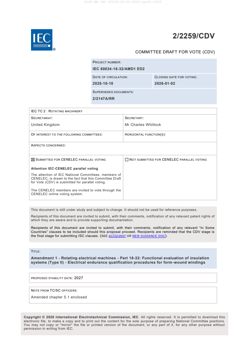 EN IEC 60034-18-32:2022/oprA1:2025