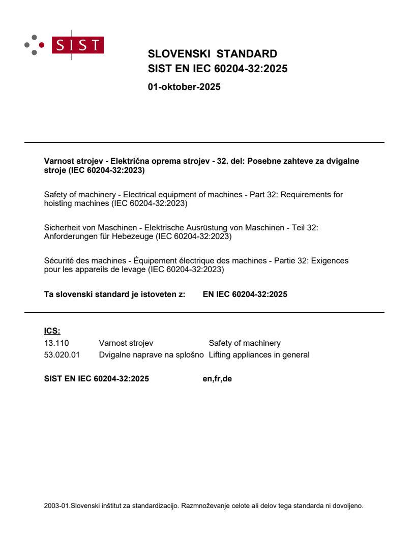 EN IEC 60204-32:2025 - BARVE