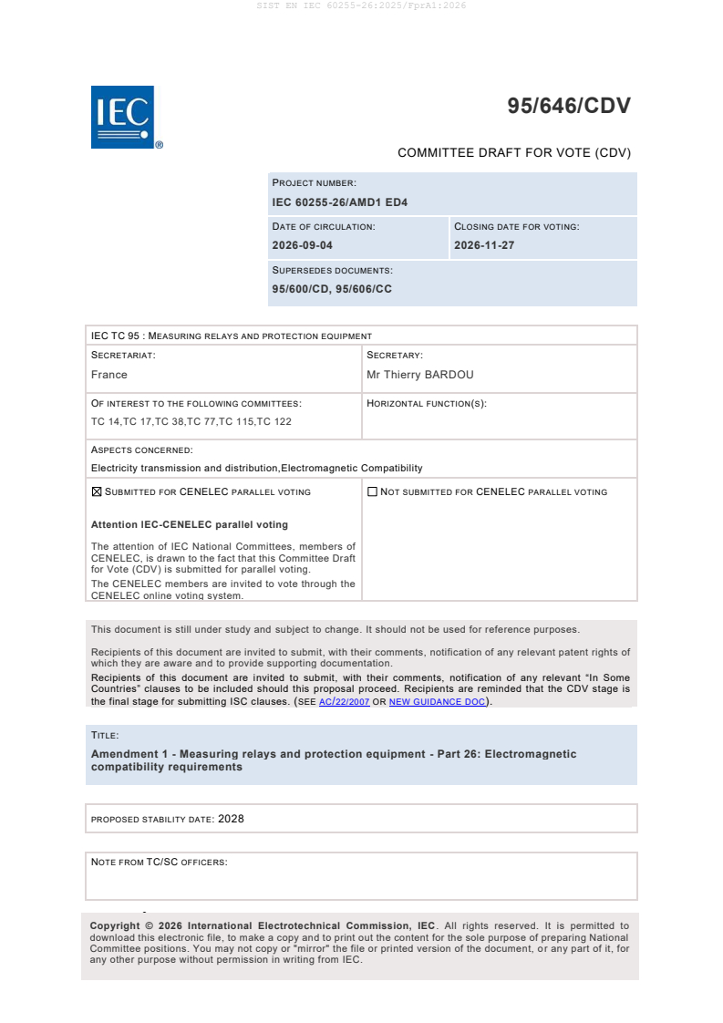EN IEC 60255-26:2025/prA1:2026 EN IEC 60255-26:2025/FprA1:2026 - Page 3 preview