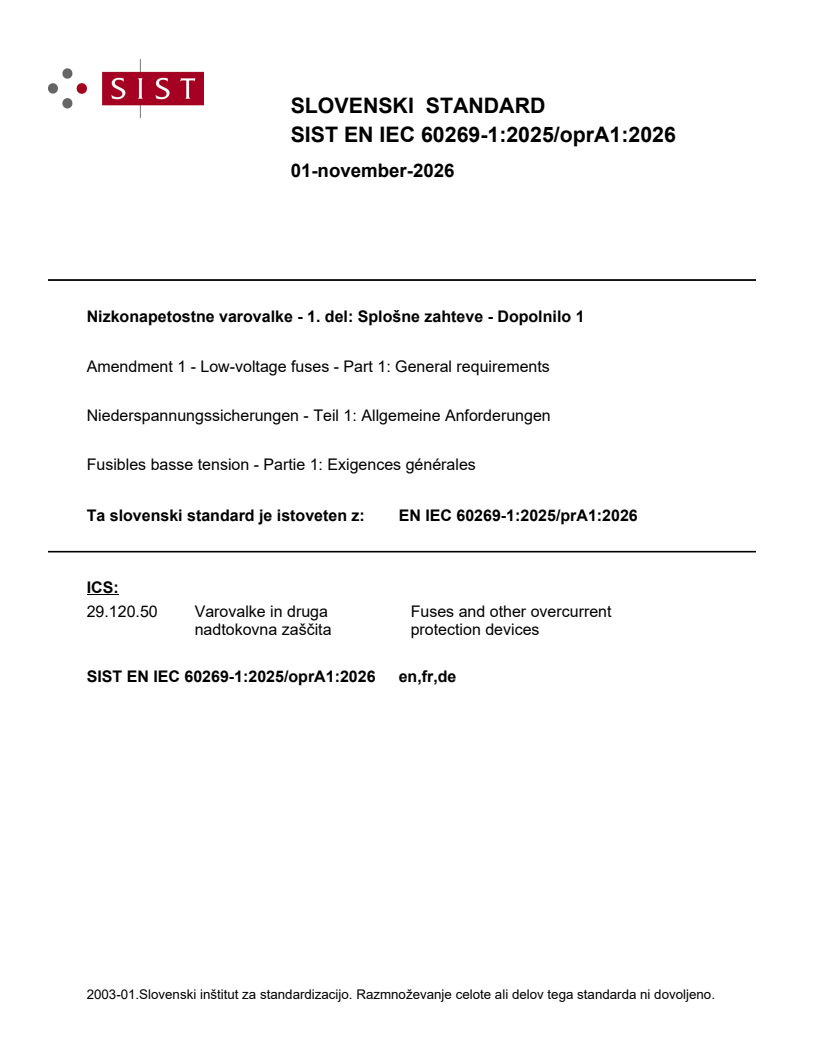 EN IEC 60269-1:2025/prA1:2026 EN IEC 60269-1:2025/oprA1:2026 - Page 1 preview