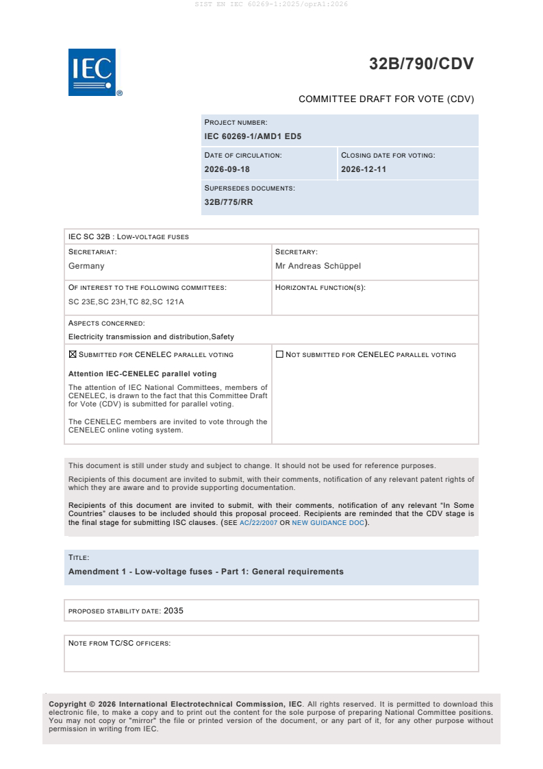 EN IEC 60269-1:2025/prA1:2026 EN IEC 60269-1:2025/oprA1:2026 - Page 3 preview